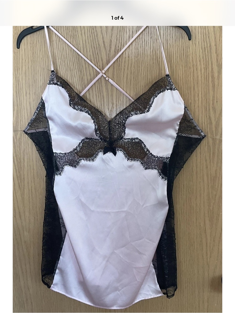 NWT $50 Victoria's Secret lingerie Camisole top Pink Satin & Black Lace Sz Large
